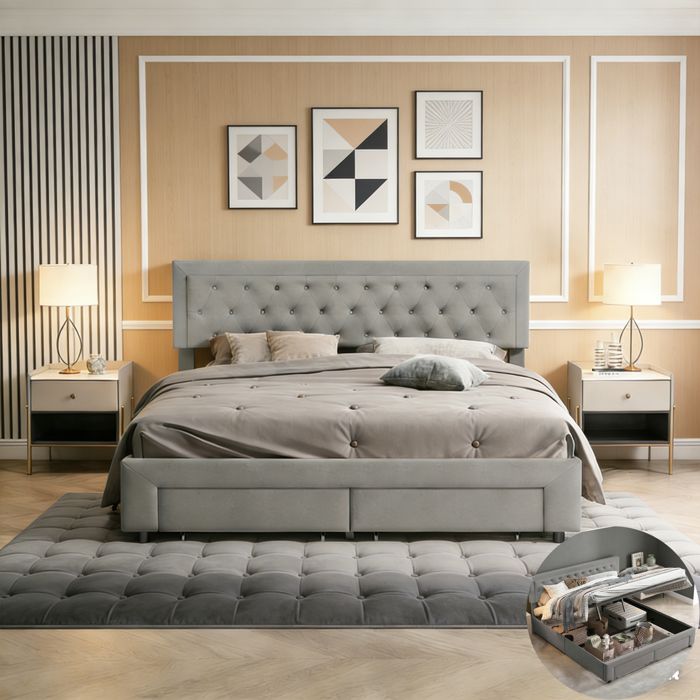 Lit 180x200 avec sommier à lattes 2 tiroirs cadre de litcoffre 180x200 coffre lit adulte 180x200 tissu en velours gris