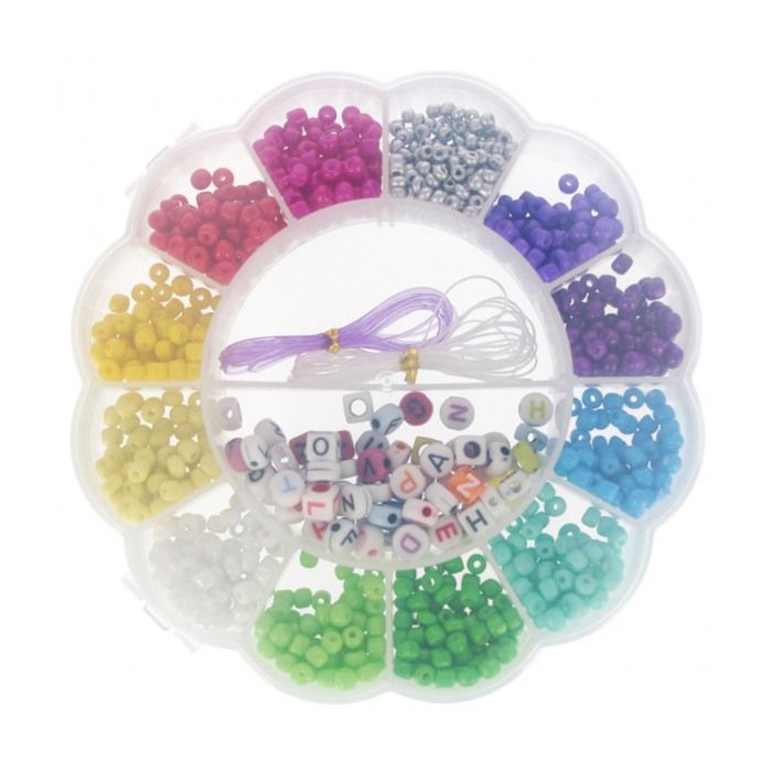 Coffret perles pour enfiler des bijoux - Mega Creative Beads - Multicolore - 16x18x2 cm - Assortiment perles et 2 cordons