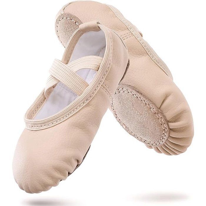 Chaussons de Danse Ballet Femme Fille PU Souple Semelle Antidérapante Beige Taille EU 28 pour Ballet Yoga Danse