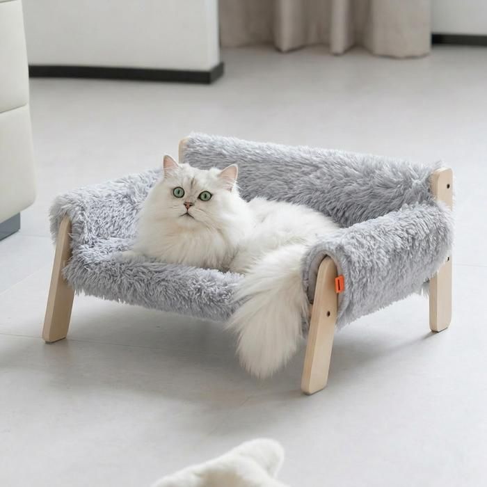 Meilleurs prix pour Lit-canapé en Bois pour Chats DIntérieur — Canapé Moderne pour Chat avec Surface en Peluche Ultra-douce et Lavable - Gris