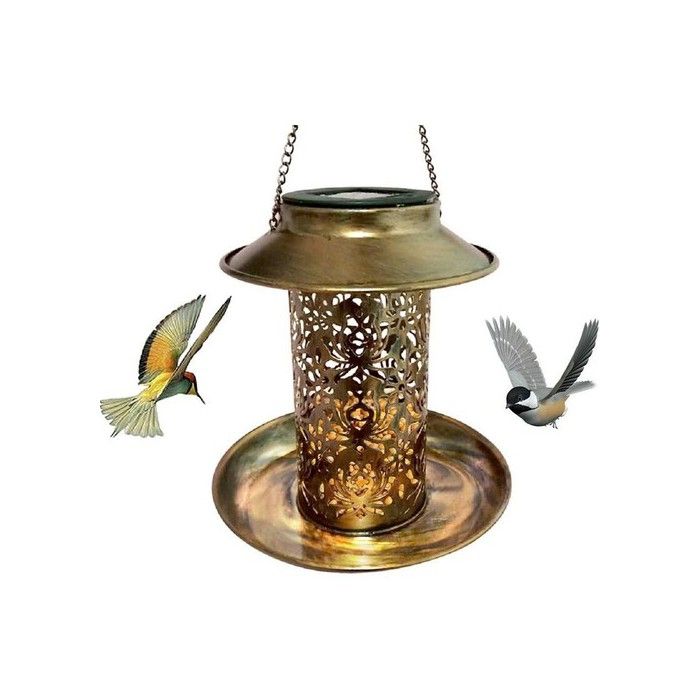 Mangeoires à oiseaux solaires pour lextérieur métal vintage en cuivre évidé à suspendre Mangeoire à oiseaux sauvages Phare