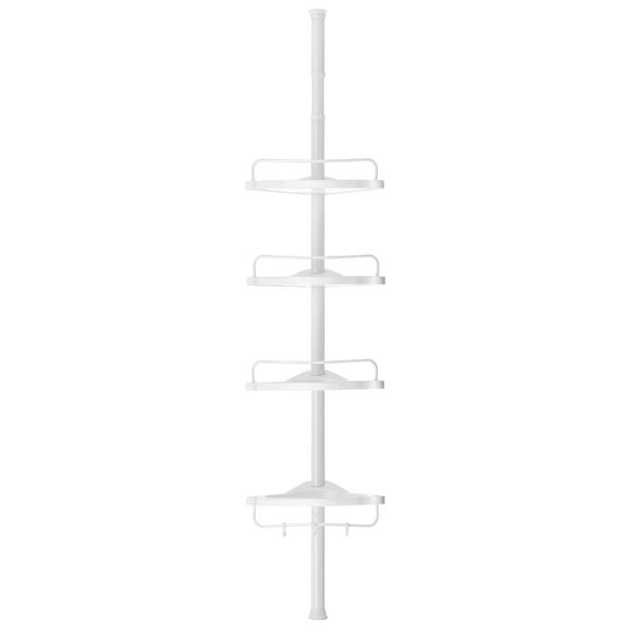 Étagère de Douche Réglable en Hauteur 4 Niveaux Étagère dangle Télescopique Hauteur 85 à 305 cm Rangement de Salle BainBlanc