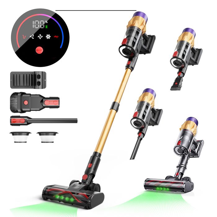 Aspirateur balai sans fil V18 550W 45KPA aspirateur laveur rechargeable à la main Blossom écran tactile lumière LED Orange - Blossom