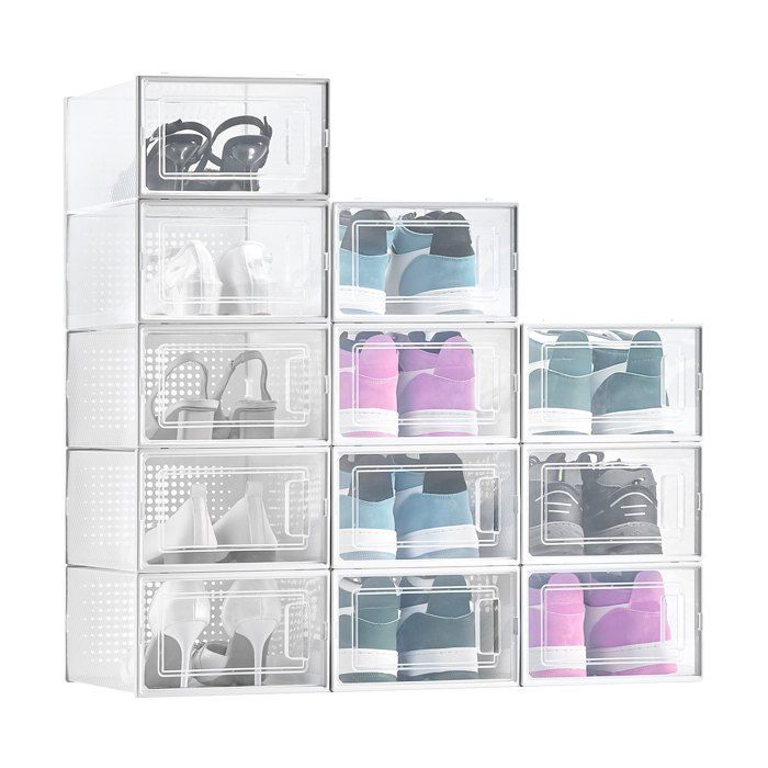 Luscriate - Lot de 12 boîtes à chaussures empilables organisateur plastique blanc accès facile – jusqu’à pointure US 11