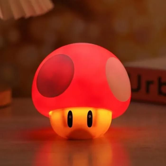 Veilleuse- lampe de nuit champignon chevet À LED Lampe USB avec son dessin animé lampe Super Mario rouge