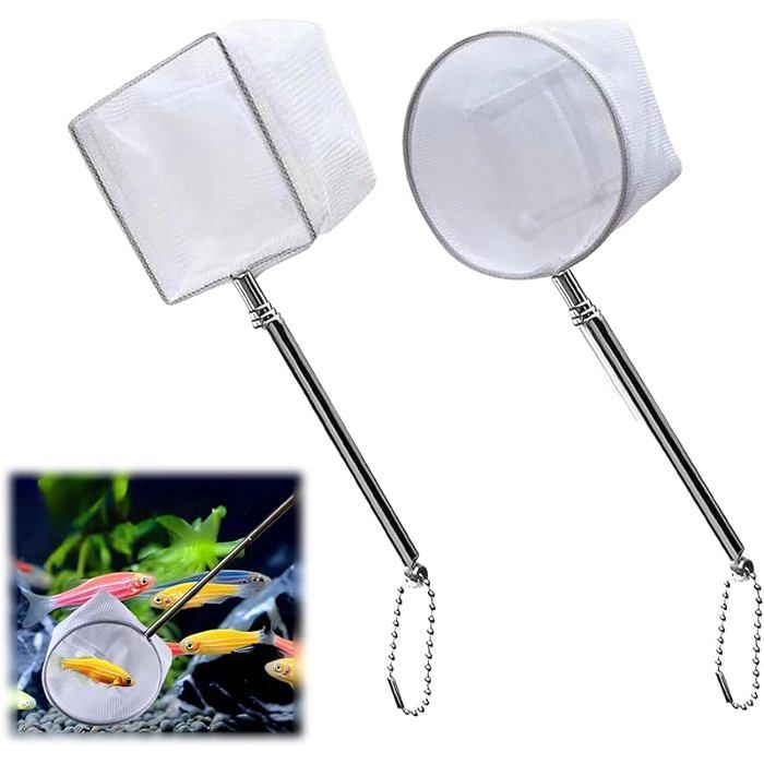 2 Pieces épuisette pour Aquarium avec Manche en Acier InoxydableFilet Télescopique pour Aquarium pour Attraper