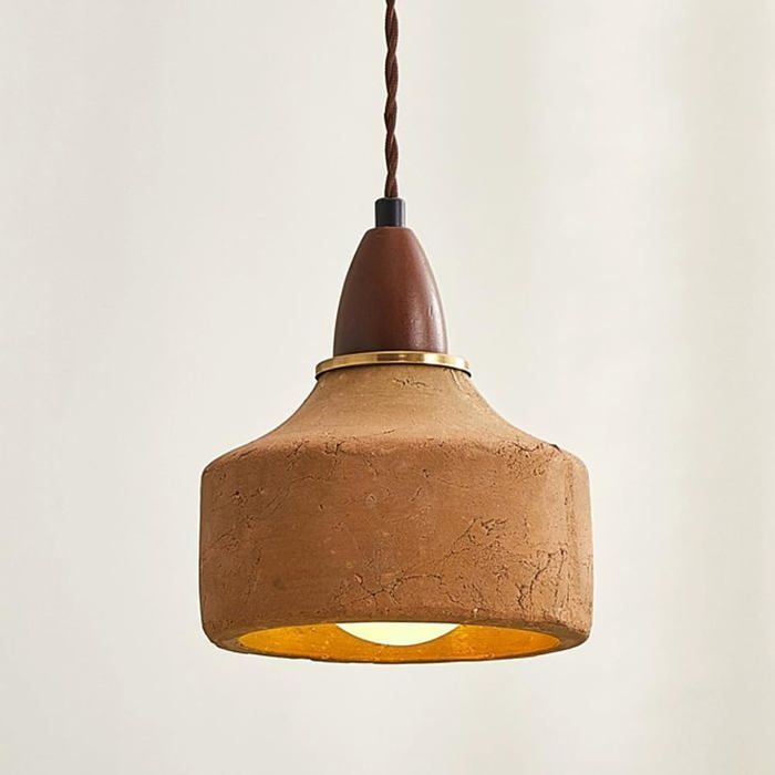 Lampe Rétro en Béton Wabi Sabi - Suspension Style Japonais en Céramique et Bois Massif Couleur Café G9