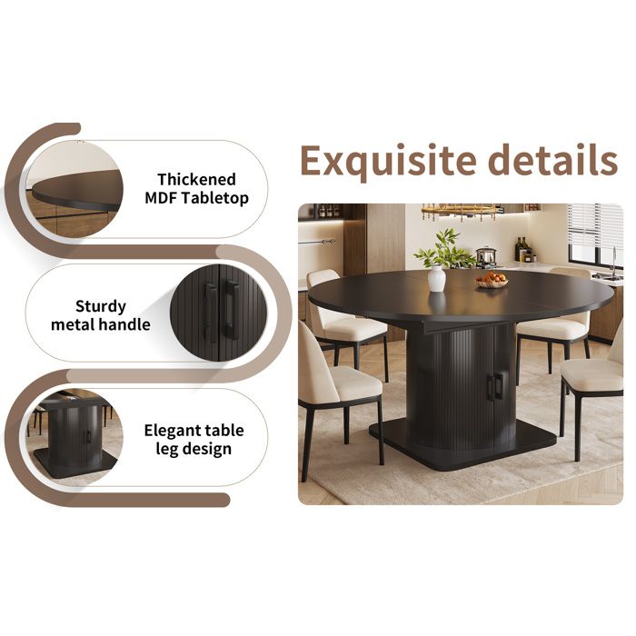 HOMVRA Table a manger extensible avec rangement 118-158x118x76 cm plateau MDF et structure metal noir