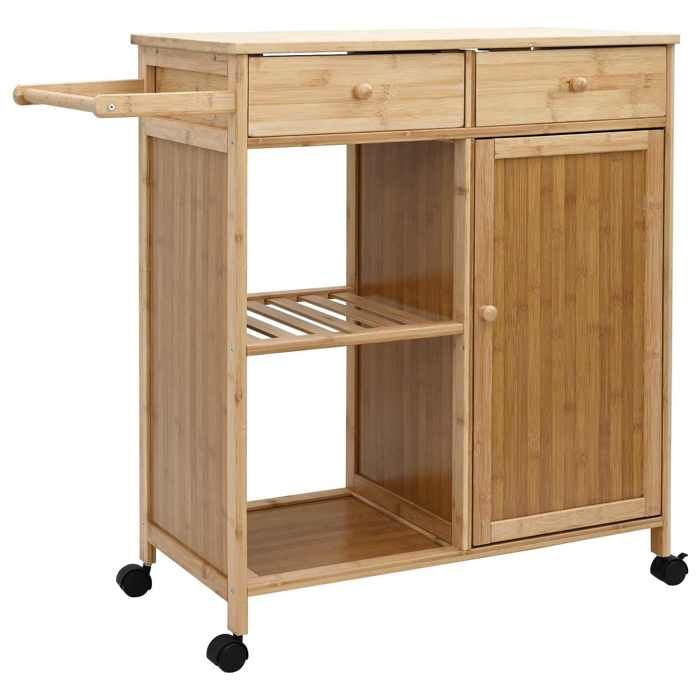 Desserte cuisine - Chariot de cuisine avec roues - vidaXL - bambou - naturel - 90 5 x 36 x 86 5 cm - roues avec freins 3183172