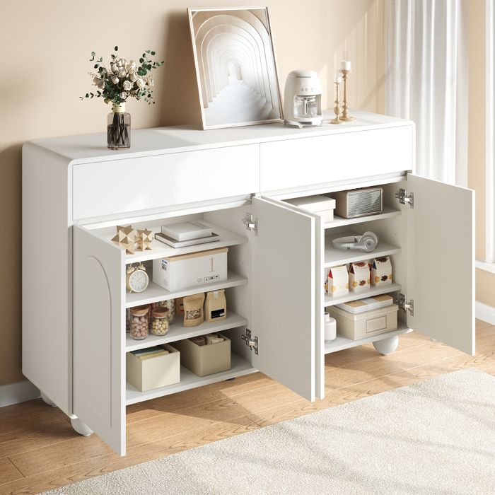 Buffet Bas 2 Tiroirs 4 Portes avec Étagères Réglables - TCQPZ - en PB et MDF Blanc 140 × 38 × 89 cm