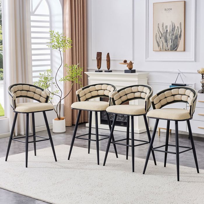 Lot de Chaises 4 chaises velours beige pieds en fer noir hauteur comptoir style moderne