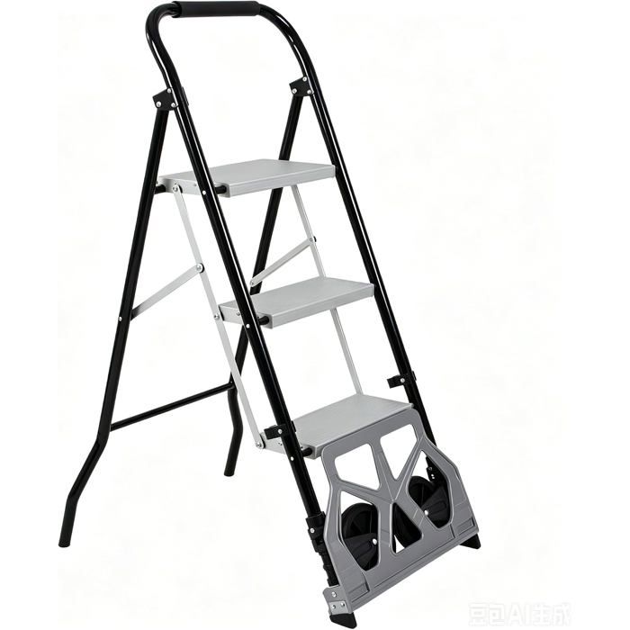 Diable pliant 2-en-1 convertible échelle 3 marches acier aluminium capacité 150 kg marches larges anti-dérapantes escabeau pliable