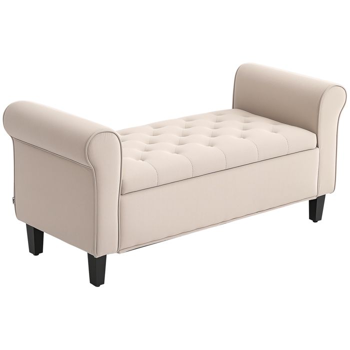 Banc coffre - Banquette de rangement - Accoudoirs - Velours - Beige - Pieds réglables - Dimensions 126 x 48 5 x 57 cm - ZENLINKJH