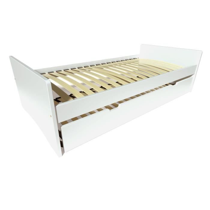 lit gigogne abc pin massif - 90x190 cm - blanc - abc meubles - contemporain - design