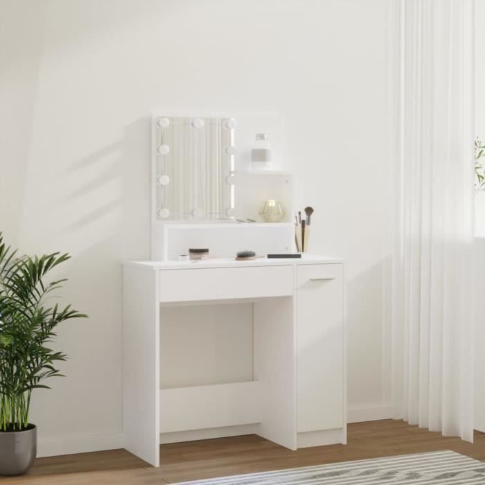 Coiffeuse avec tiroir armoire latérale et miroir LED 3 coloris - 865x35x136 cm Blanc