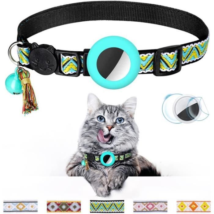 Comparer les prix de AMORUS Collier Chat Etui En Silicone Étanchecollier Pour Animaux De Compagnie Collier Gps Pour Chat Avec Pompon - Vert Jaune