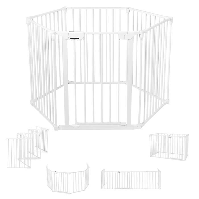 COSTWAY Barrière de Sécurité,Pare-Feu de Cheminée, 6 Panneaux, Porte Inclus 380x75 CM Blanc