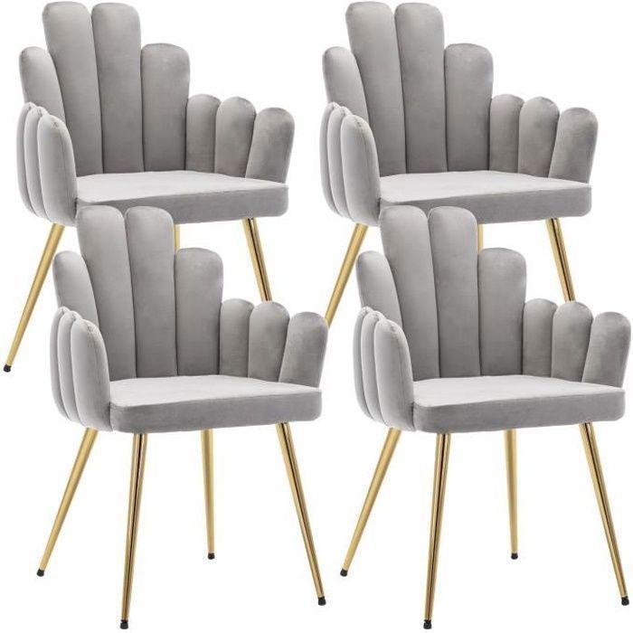 Wahson Chaise de Salle à Manger Lot de 4 Chaise Salle à Manger Chaise de Cuisine avec Pieds Dorés pour Restaurant Velours Gris