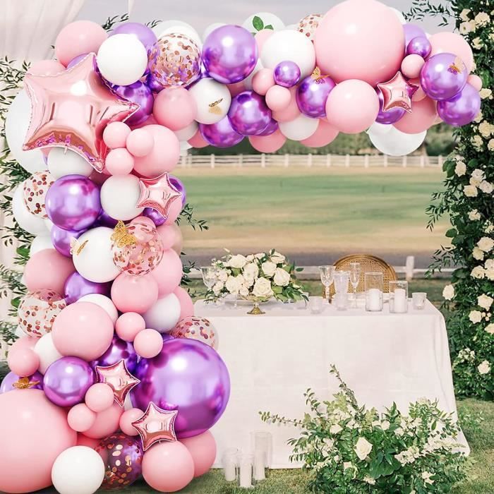 Hyloxs 122 pièces Kit d'arc de Ballon Papillon Rose Violet-Ballons