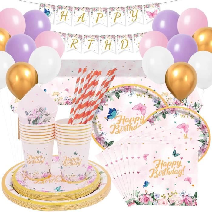 Ensemble Vaisselle Fête Anniversaire - Assiettes, Serviettes, Gobelets - Déco Thématique - Lot Complet