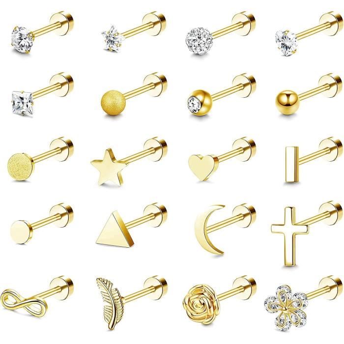 Adramata 16G/18G piercing tragus labret intern schroefdraad voor lip hypoallergeen oorpiercing conch kraakbeen (goud/zilver) 6/8/10 mm, 18G Adramata 16G/18G piercing tragus labret intern schroefdraad voor lip hypoallergeen oorpiercing conch kraakbeen (goud/zilver) 6/8/10 mm, 18G