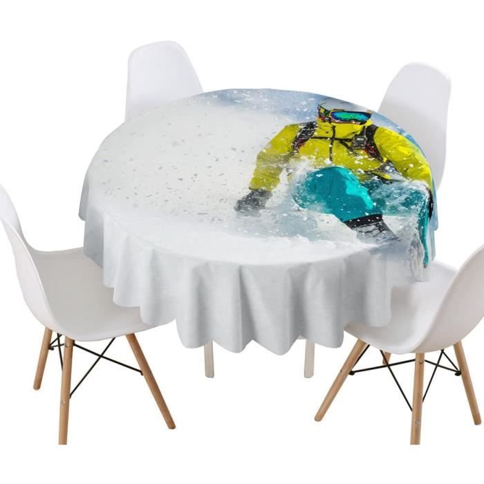 Highdi Nappe Ronde Anti Tache, 3D Plume Imprimer Impermeable Nappe De Table De Décoration Pour