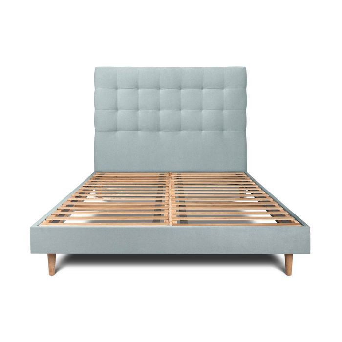 Lit 140x190cm avec tête de lit capitonnée velours et sommier kit Gris bleuté - Hauteur totale : 29cm Lit 140x190cm avec tête de lit capitonnée velours et sommier kit Gris bleuté - Hauteur totale : 29cm