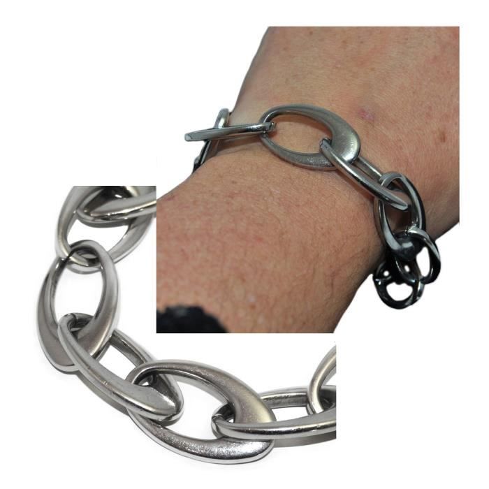 Bracelet grosse maille ovale en acier inoxydable 18cm bijou Achat