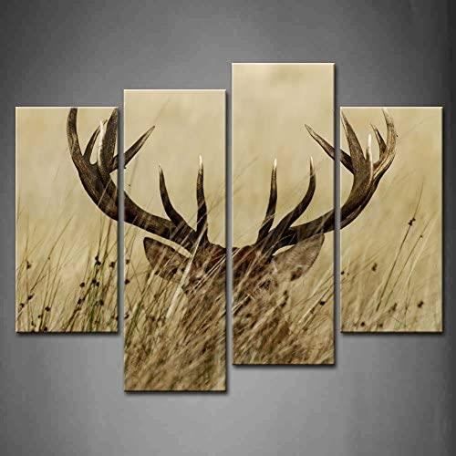 JOSUE animal Cerf Impression Sur Toile Photo Peinture,Cerf de forêt papillon abstrait Or, noir Peinture Art Moderne Artistique Salon Decoration Murale-70x100cm Sans cadre