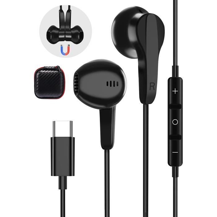 Écouteurs USB C, Ecouteur USB C Magnétiques Stéréo Filaire Écouteur Type C  avec Microphone pour Samsung