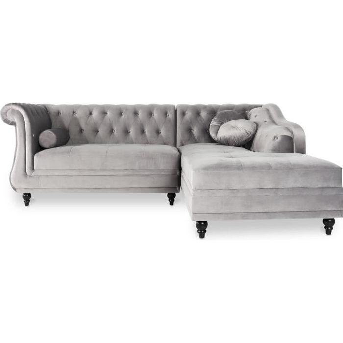 Canapé dangle Droit Empire Argent Velours style Chesterfield Canapé dangle Droit Empire Argent Velours style Chesterfield