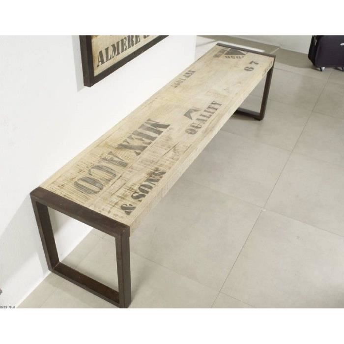 Banc industriel 140x40cm - Bois massif de manguier brut - Fer et bois imprimé - FACTORY 120 Banc industriel 140x40cm - Bois massif de manguier brut - Fer et bois imprimé - FACTORY 120