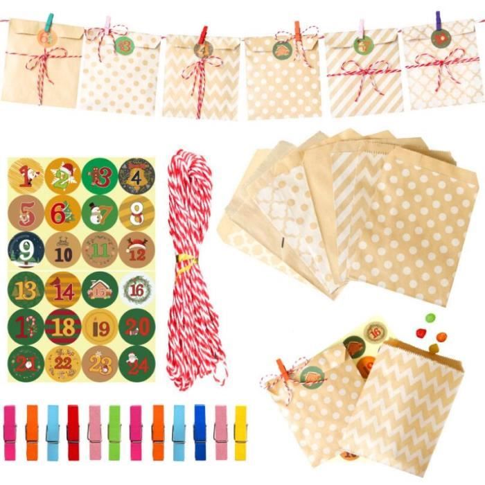 Calendrier De L'Avent à Remplir Soi-Même JIDAYOEU - Kit DIY 24 Sachets Tissu Lin + Sac + Pochettes - Cadeau Original Noël