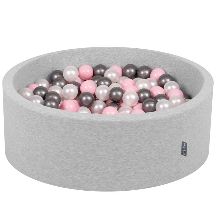 Kiddymoon 90x30cm 200 Balles 7cm Piscine A Balles Pour Bebe Rond Fabrique En Ue Gris Clair Perle Rose Poudre Argente