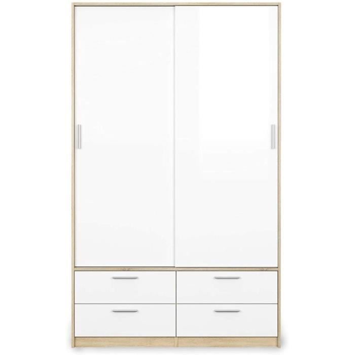 armoire enfant 2 portes - pkline - lisa - blanc chêne - 121x200cm