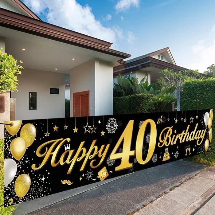 40e joyeux anniversaire lettre bannière noir argent or d'anniversaires 40 ans