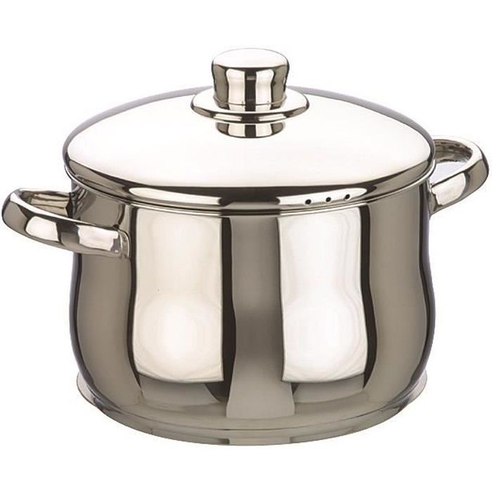 MARMITE BOMBEE INOX 16 CM ANSES INOX ET COUVERCLE INOX. FOND SANDWICH. TOUS FEUX DONT INDUCTION. PASSE AU LAVE-VAISSELLE. TROU ...