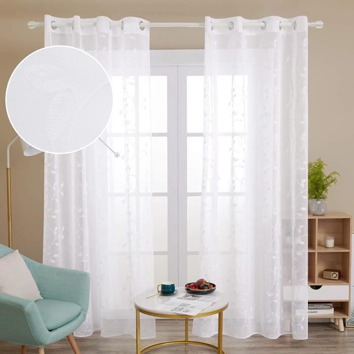 Softalker Rideaux Voilage Blanc 140x240 Cm - 2 Pièces Semi-Transparent - Style Lin Pour Salon/Chambre