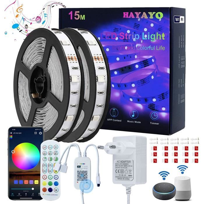 BANDE LED Alexa LED Ruban, HAYAYO Bande LED 15M Music Sync Multicolore  Smart WiFi APP Contrôle, Ruban LED RGB Compatible a426 - Cdiscount Maison