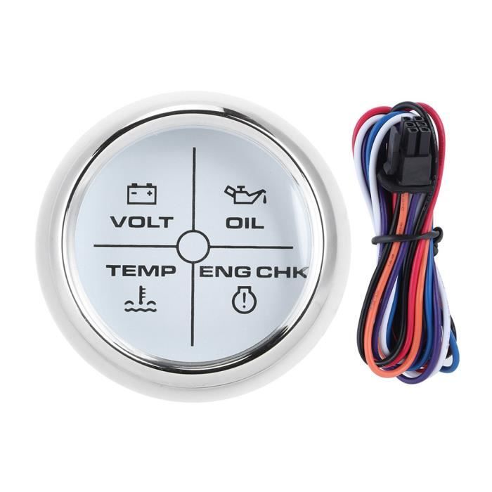 Jauge Multifonction 4 LED KUS - Volt, Température Eau, Pression Huile, Alarme Moteur 52mm 12V/24V