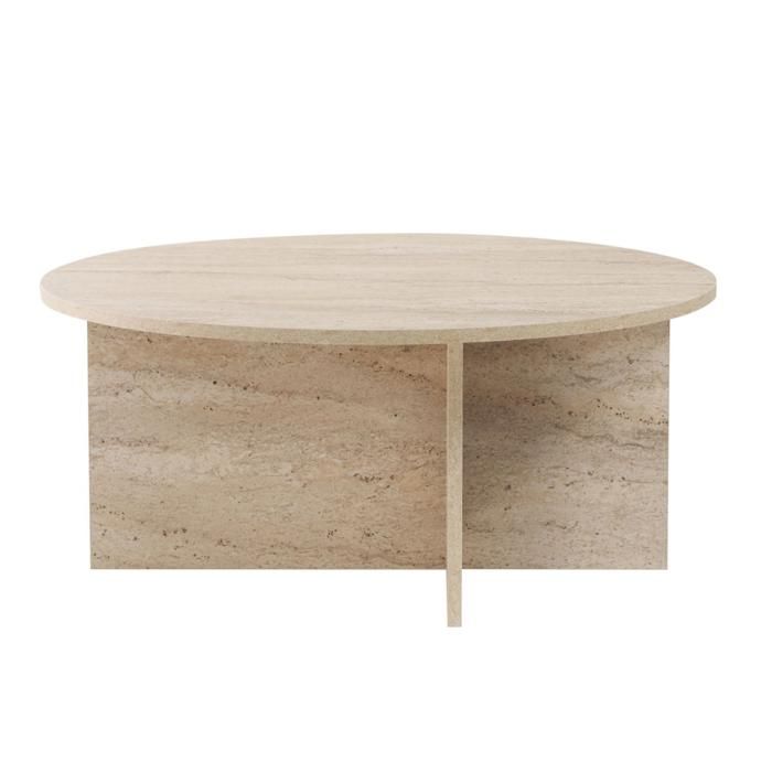 CALICOSY - Table basse avec plateau arrondi L90 cm - SOLEIL - Travertin
