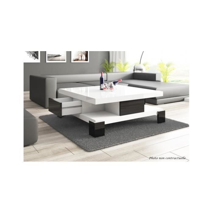 table basse design 105 cm x 105 cm x 40 cm - blanc/noir