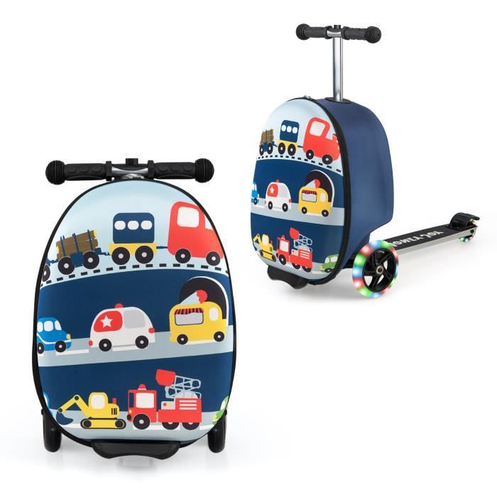 costway 2 en 1 trottinette pour enfants avec 3 roues led, 19” valise enfant pliable, freinage de sécurité, 26 l, 5 ans+, vélo