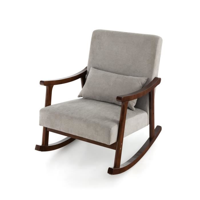 fauteuil à bascule - costway - bois d'hévéa - coussin en éponge - charge max. 200kg - marron