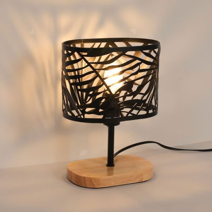 DELIPOP Lampe de Table Rétro - Fer Noir et Bois - Forme Ovale 18x12x245cm - Ampoule E14 60W - Pour Salon Chambre Cuisine