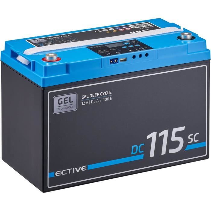 ECTIVE EDC115SC Batterie Décharge Lente 12V 115AH GEL Solaire avec écran LCD/ PWM-Chargeur / marine, bateau, camping car