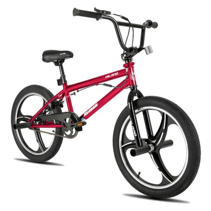 Hiland 20-inch 3-Spoke Small Wheel Bike for Boys and Girls 7,8,9,10+,360-degree Freestyle Rotor-rouge