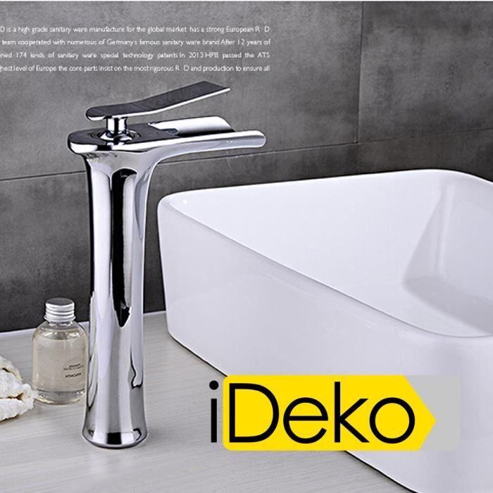 Robinet Mitigeur lavabo cascade haut bec salle de bain design moderne Laiton Céramique chrome IDK3127 - IDEKO