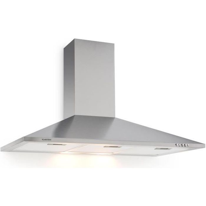 Klarstein TR90WS - Hotte aspirante murale, design epure en acier inox (90cm, 3 niveaux de puissance, 340m³/h, 3 filtres)