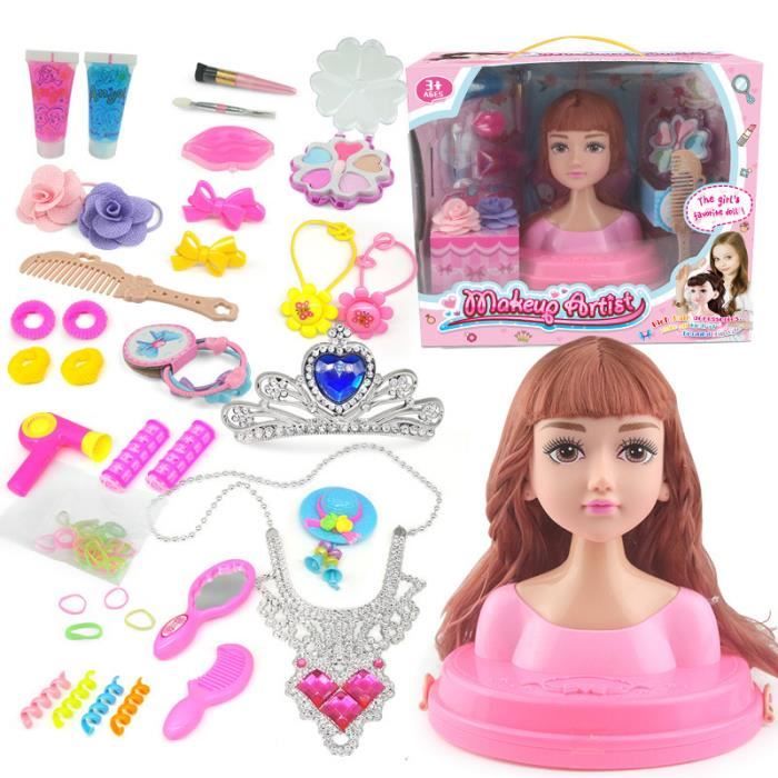 DeAO Poupée Tête Coiffante Pour Enfants,Tête De Poupée Coiffante Av Seche Cheveuxtete Coiffante Pour Poupees De Princesse Amz B